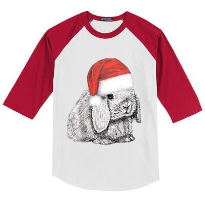 Dwarf Lop Eared Bunny Rabbit In Santa Claus Christmas Hat Gift Kids Colorblock Raglan Jersey