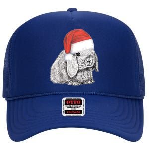 Dwarf Lop Eared Bunny Rabbit In Santa Claus Christmas Hat Gift High Crown Mesh Back Trucker Hat