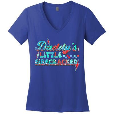 Daddys Little Firecracker Happy 4th Of July Independence Gift Women's V-Neck T-Shirt