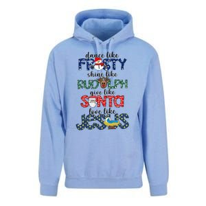 Dance Like Frosty Shine Give Santa Love Like Jesus Unisex Surf Hoodie