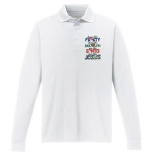 Dance Like Frosty Shine Give Santa Love Like Jesus Performance Long Sleeve Polo