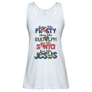 Dance Like Frosty Shine Give Santa Love Like Jesus Ladies Essential Flowy Tank