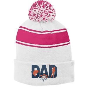 Dad Life Fishing Lover Fathers Day Gift Stripe Pom Pom Beanie