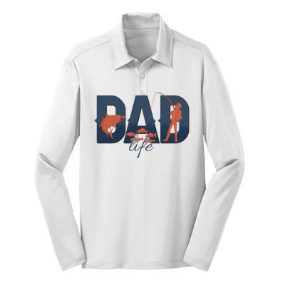 Dad Life Fishing Lover Fathers Day Gift Silk Touch Performance Long Sleeve Polo