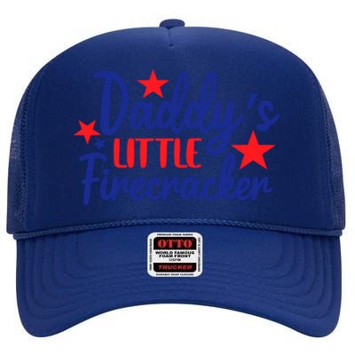 Daddys Little Firecracker Freedom 4t Of July Gift High Crown Mesh Back Trucker Hat