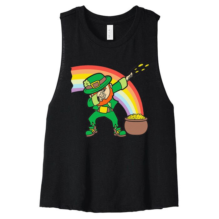 Dabbing Leprechaun Funny St Patricks Day Dab Women's Racerback Cropped Tank