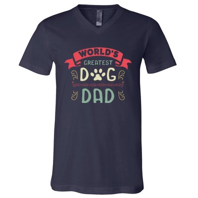 Dog Lover Fathers Day Paw Love Bark Puppy Breeder Doggy V-Neck T-Shirt