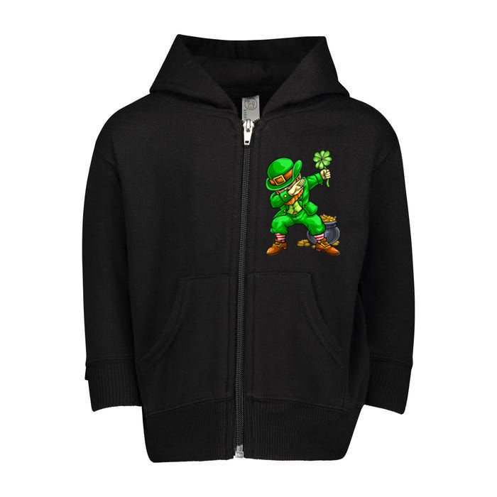 Dabbing Leprechaun Face Mask St Patrick's Day Toddler Zip Fleece Hoodie