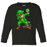 Dabbing Leprechaun Face Mask St Patrick's Day Toddler Long Sleeve Shirt