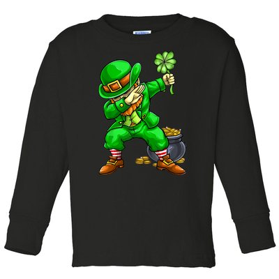 Dabbing Leprechaun Face Mask St Patrick's Day Toddler Long Sleeve Shirt