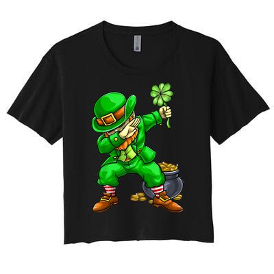 Dabbing Leprechaun Face Mask St Patrick's Day Women's Crop Top Tee