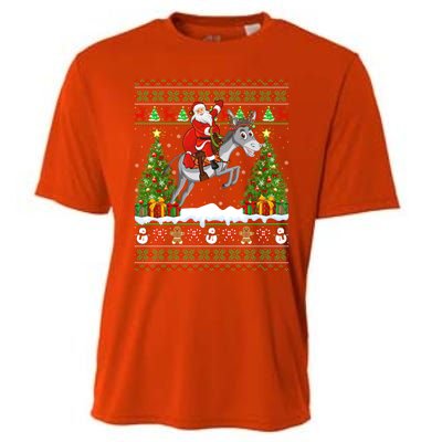 Donkey Lover Funny Ugly Santa Riding Donkey Christmas Gift Cooling Performance Crew T-Shirt