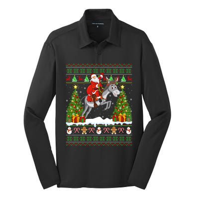 Donkey Lover Funny Ugly Santa Riding Donkey Christmas Gift Silk Touch Performance Long Sleeve Polo