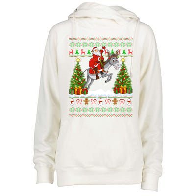 Donkey Lover Funny Ugly Santa Riding Donkey Christmas Gift Womens Funnel Neck Pullover Hood