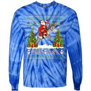 Donkey Lover Funny Ugly Santa Riding Donkey Christmas Gift Tie-Dye Long Sleeve Shirt