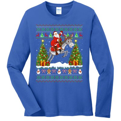 Donkey Lover Funny Ugly Santa Riding Donkey Christmas Gift Ladies Long Sleeve Shirt