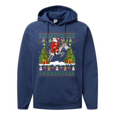 Donkey Lover Funny Ugly Santa Riding Donkey Christmas Gift Performance Fleece Hoodie