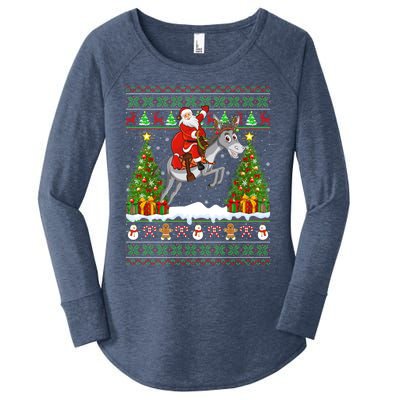 Donkey Lover Funny Ugly Santa Riding Donkey Christmas Gift Women's Perfect Tri Tunic Long Sleeve Shirt