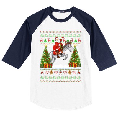 Donkey Lover Funny Ugly Santa Riding Donkey Christmas Gift Baseball Sleeve Shirt