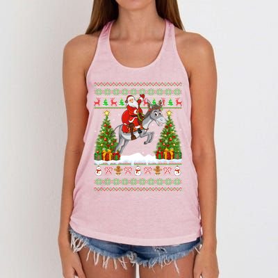 Donkey Lover Funny Ugly Santa Riding Donkey Christmas Gift Women's Knotted Racerback Tank