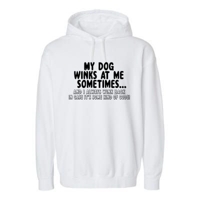 Dog Lover Funny Gift My Dog Winks At Me Sometimes Gift Garment-Dyed Fleece Hoodie