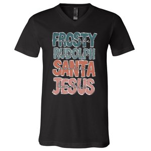 Dance Like Frosty Shine Rudolph Give Santa Love Like Jesus V-Neck T-Shirt