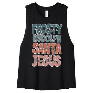 Dance Like Frosty Shine Rudolph Give Santa Love Like Jesus Women's Racerback Cropped Tank