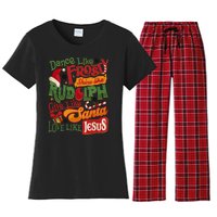 Dance Like Frosty Shine Rudolph Give Santa Love Like Jesus Women's Flannel Pajama Set