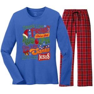 Dance Like Frosty Shine Rudolph Give Santa Love Like Jesus Women's Long Sleeve Flannel Pajama Set 