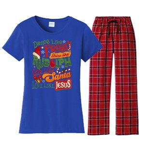 Dance Like Frosty Shine Rudolph Give Santa Love Like Jesus Women's Flannel Pajama Set