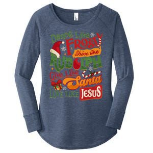 Dance Like Frosty Shine Rudolph Give Santa Love Like Jesus Women's Perfect Tri Tunic Long Sleeve Shirt