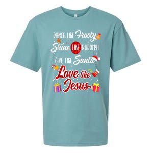 Dance Like Frosty Shine Rudolph Give Santa Love Like Jesus Sueded Cloud Jersey T-Shirt