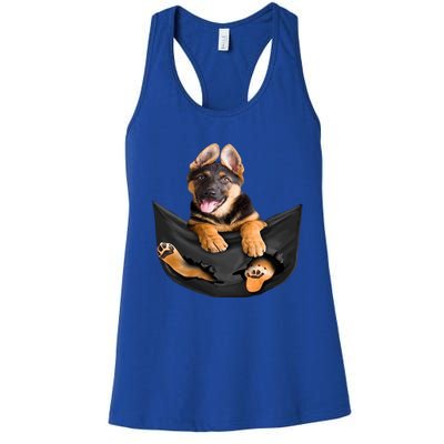 Dog Lovers Funny Gift Ger Shepherd In Pocket Funny Dog Face Funny Gift Women's Racerback Tank