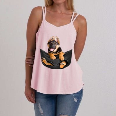 Dog Lovers Funny Gift Ger Shepherd In Pocket Funny Dog Face Funny Gift Women's Strappy Tank