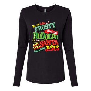 Dance Like Frosty Shine Rudolph Give Santa Love Jesus Xmas Womens Cotton Relaxed Long Sleeve T-Shirt