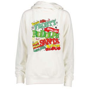 Dance Like Frosty Shine Rudolph Give Santa Love Jesus Xmas Womens Funnel Neck Pullover Hood