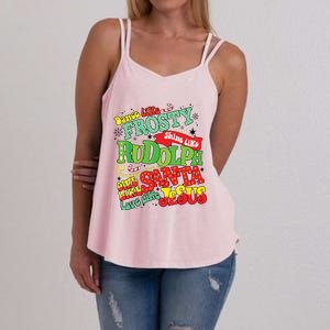 Dance Like Frosty Shine Rudolph Give Santa Love Jesus Xmas Women's Strappy Tank