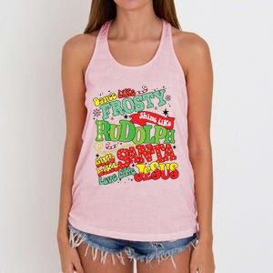 Dance Like Frosty Shine Rudolph Give Santa Love Jesus Xmas Women's Knotted Racerback Tank