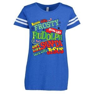 Dance Like Frosty Shine Rudolph Give Santa Love Jesus Xmas Enza Ladies Jersey Football T-Shirt