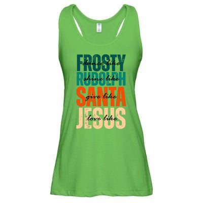 Dance Like Frosty Shine Like Rudolph Give Like Santa Love Like Jesus Ladies Essential Flowy Tank