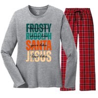 Dance Like Frosty Shine Like Rudolph Give Like Santa Love Like Jesus Women's Long Sleeve Flannel Pajama Set 