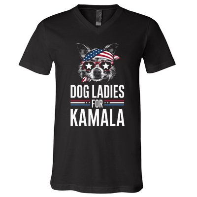 Dog Ladies For Kamala Funny Dog 2024 President Kamala Harris V-Neck T-Shirt