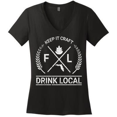 Drink Local Florida Vintage Craft Beer Brewing Women's V-Neck T-Shirt
