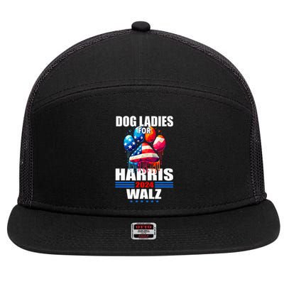 Dog Ladies For Harris Walz 2024 7 Panel Mesh Trucker Snapback Hat