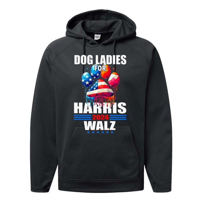 Dog Ladies For Harris Walz 2024 Performance Fleece Hoodie