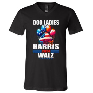 Dog Ladies For Harris Walz 2024 V-Neck T-Shirt