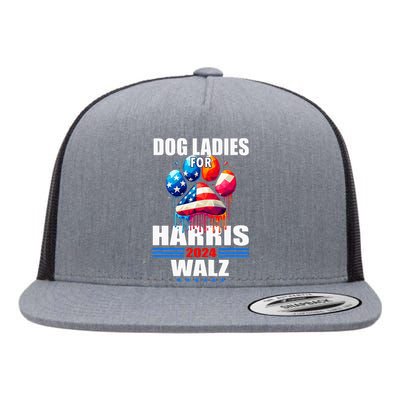 Dog Ladies For Harris Walz 2024 Flat Bill Trucker Hat