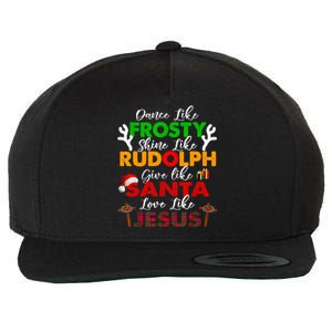 Dance Like Frosty Shine Rudolph Give Santa Love Jesus Xmas Wool Snapback Cap