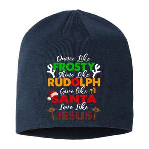 Dance Like Frosty Shine Rudolph Give Santa Love Jesus Xmas Sustainable Beanie