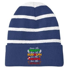 Dance Like Frosty Shine Rudolph Give Santa Love Jesus Xmas Striped Beanie with Solid Band